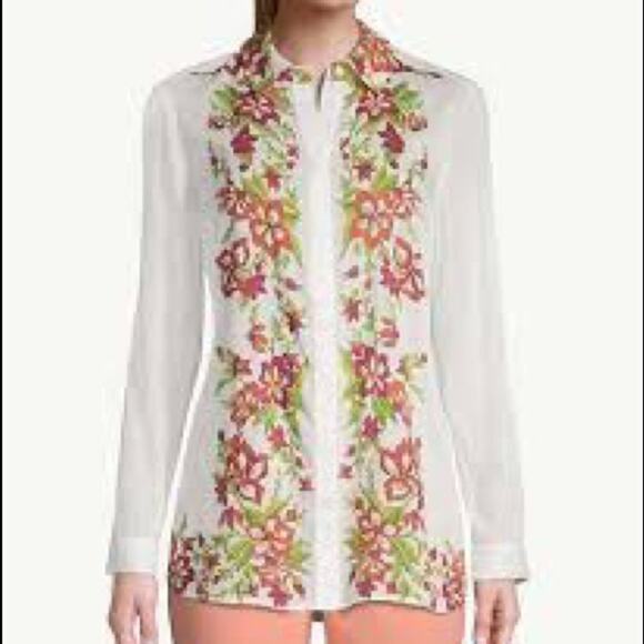 Chico's Coconut Floral Western Equestrian Rodeo Ranch Boho Button Up Cotton Top - Picture 1 of 9